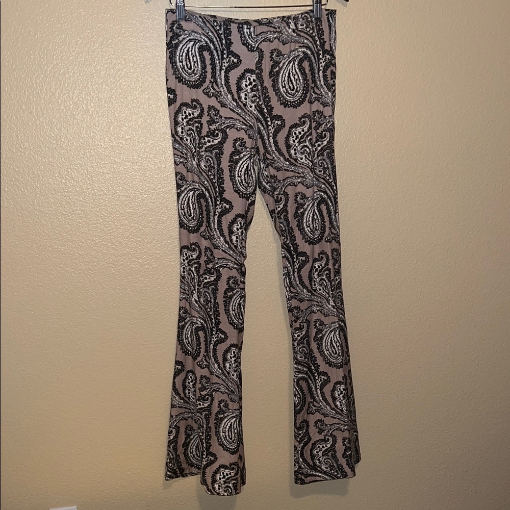 Free People Paisley Wide Leg Pants - Black and Tan